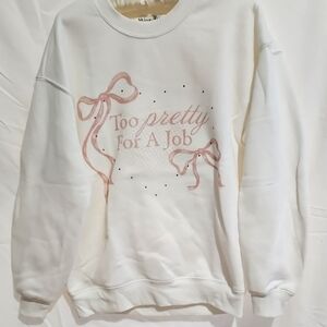 Off White Sweatshirt with Pink Bow Design